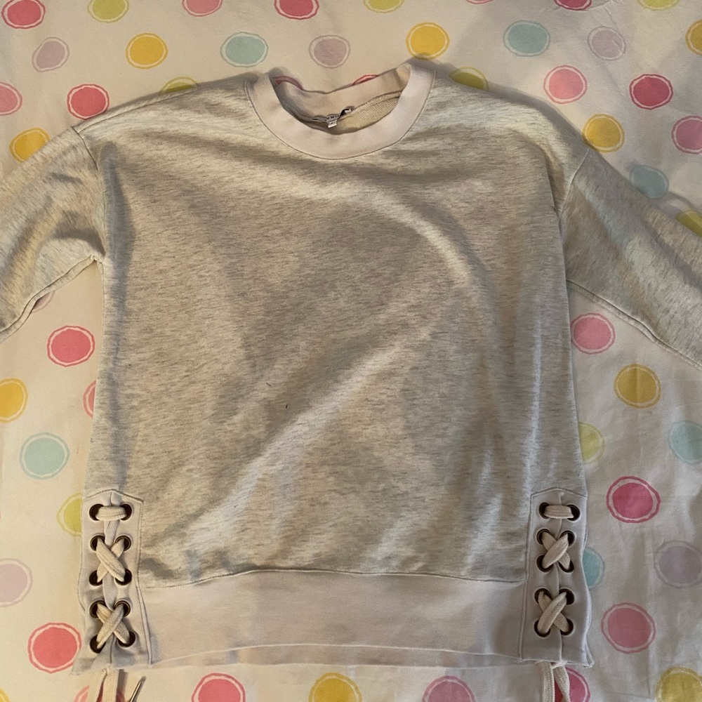 Grey sweatshirt/sweater with laceup side detailing